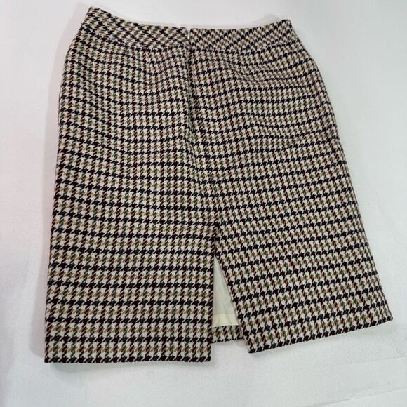 Talbot's Skirt Womens 10 Pencil Wool Houndstooth Check Classic Brown Preppy - Picture 6 of 9